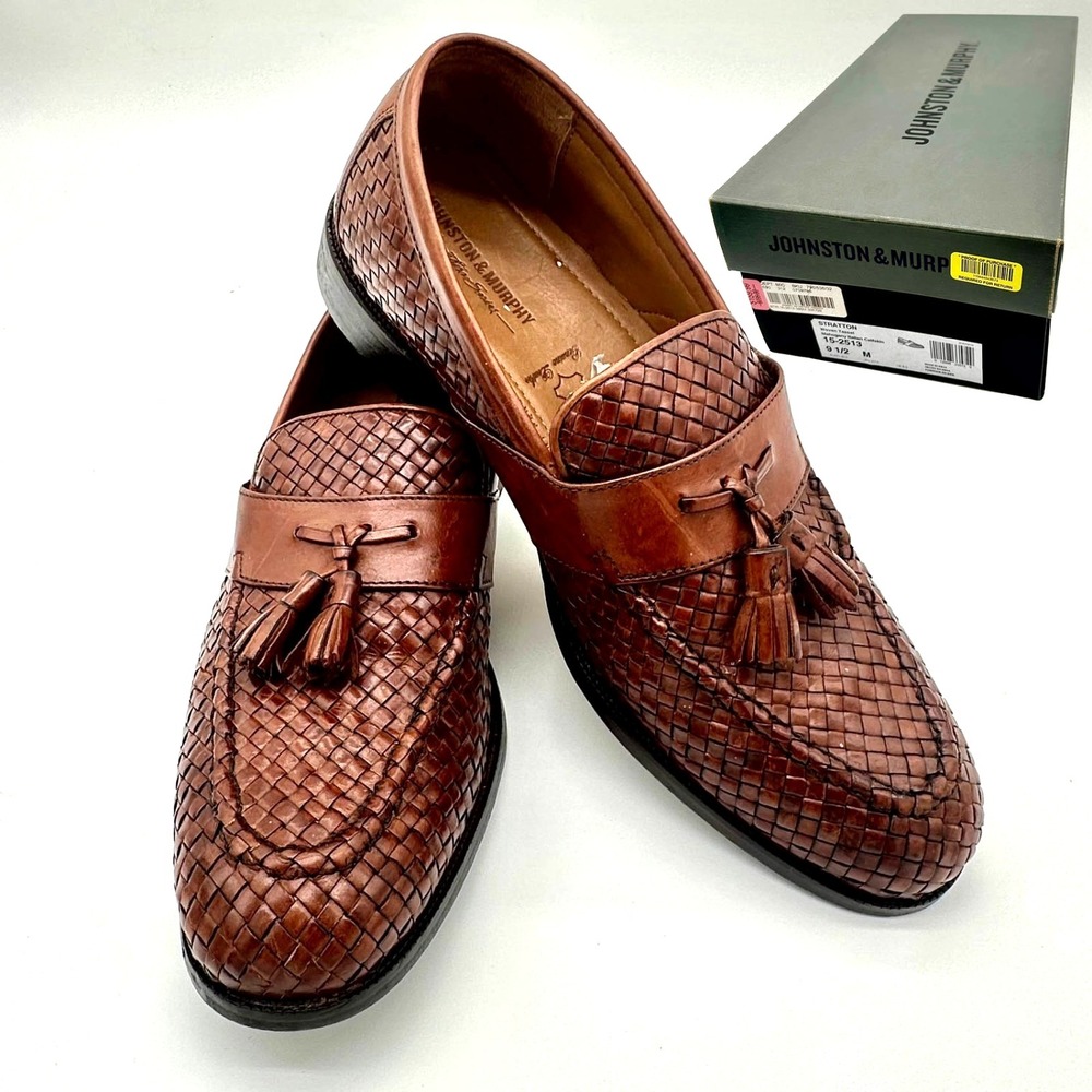 Johnston & Murphy Stratton Woven Tassel Loafers 9.5M Italian Calfskin & Box